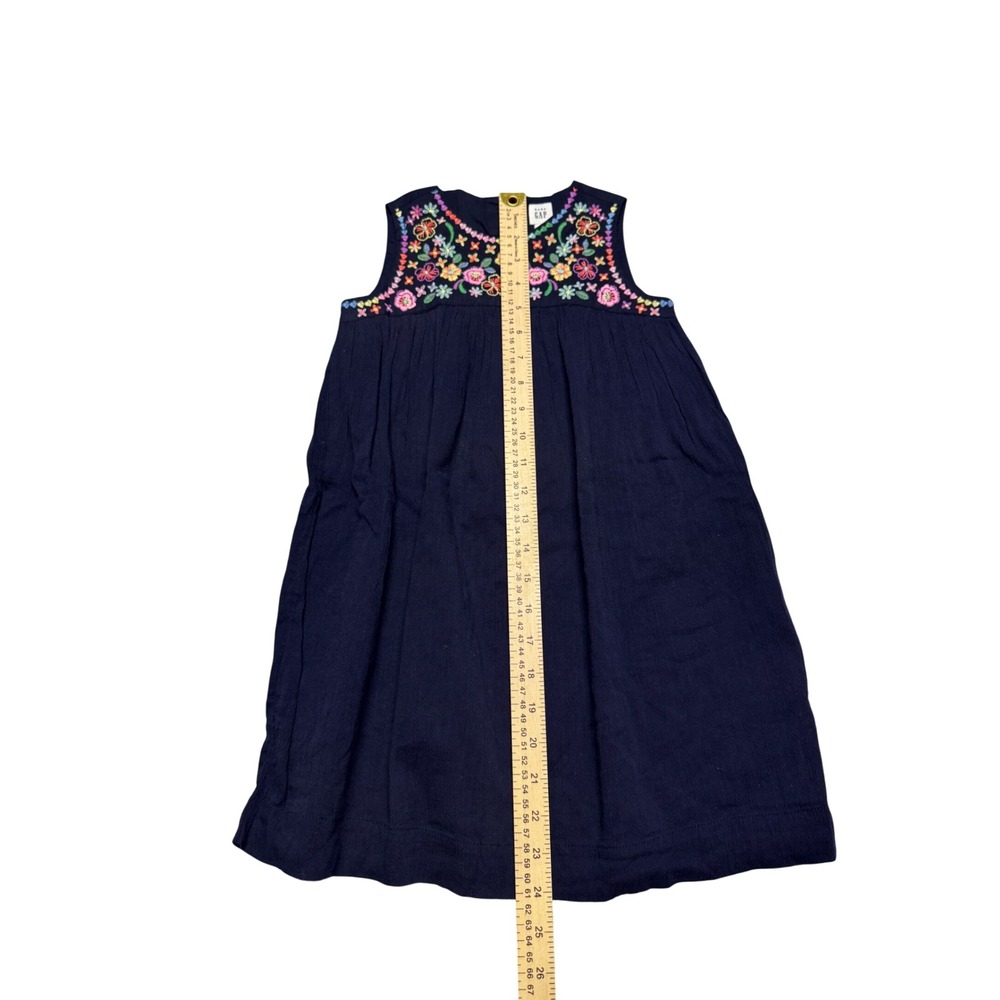 Baby Gap Toddler Girls Navy Blue Floral Embroidered Sleeveless Dress Size 5T - Picture 4 of 5